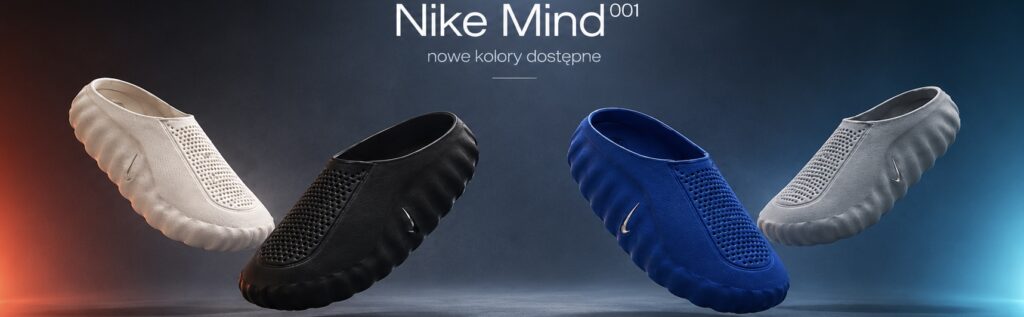 Nike Mind 001 – nowe kolory dostępne. Klapki w kolorach Triple Black, Old Royal, Slide Sail i Light Smoke Grey.