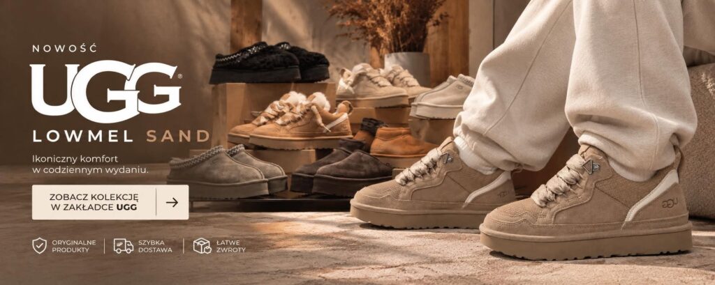 UGG Lowmel Sand – beżowe sneakersy UGG na platformie oraz kolekcja butów UGG dostępna w sklepie MiniJordan.